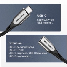 Дата кабель USB-C 3.1 M/F 1.0m 60 W (20 V/3 A) 4K60HZ Thunderbolt 3 Vention (TABHF) - Фото