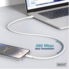 Дата кабель USB 2.0 AM to Type-C 2.0m 60W white Digitus (AK-300340-020-W) - Фото