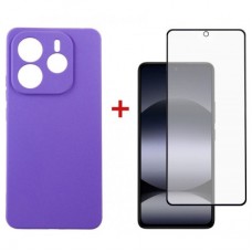 Чохол для мобільного телефона Dengos Kit Xiaomi Redmi Note 14 case Carbon + glass (Purple) (DG-KM-129) - Фото