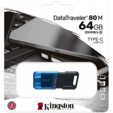 USB флеш накопитель Kingston 64GB DataTraveler 80 M USB-C 3.2 Blue/Black (DT80M/64GB) - Фото
