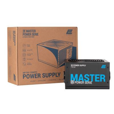 Блок живлення 2E MASTER POWER (750W), >80, 80+ White, 120 mm, 1xMB 24pin (20+4), 1xCPU 8pin (4+4), 3xMolex,