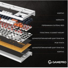 Клавіатура GamePro MK180W Hot-Swap Red Swich RGB USB UA White (MK180W) - Фото