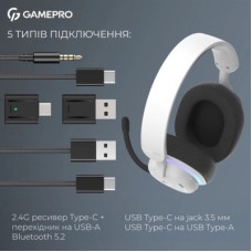 Наушники GamePro Asgard Bragi 7.1 RGB Tri-Mod White (HSW250W) - Фото