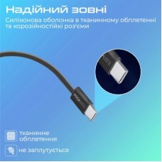 Дата кабель USB-C to USB-C 2.0m 60W PD EcoLine-CC200 black Promate (ecoline-cc200.black) - Фото