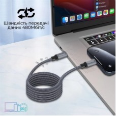 Дата кабель USB-C to USB-C springy.grey Promate (springy.grey) - Фото