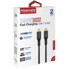 Дата кабель USB-C to USB-C powerbolt240-2m.black Promate (powerbolt240-2m.black) - Фото