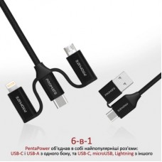 Дата кабель USB 2.0 AM to Lightning + Micro 5P + Type-C pentapower.black Promate (pentapower.black) - Фото