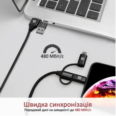 Дата кабель USB 2.0 AM to Lightning + Micro 5P + Type-C pentapower.black Promate (pentapower.black) - Фото