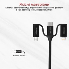 Дата кабель USB 2.0 AM to Lightning + Micro 5P + Type-C pentapower.black Promate (pentapower.black) - Фото