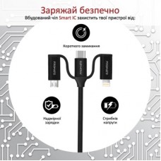 Дата кабель USB 2.0 AM to Lightning + Micro 5P + Type-C pentapower.black Promate (pentapower.black) - Фото