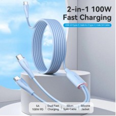 Дата кабель USB-C to 2xUSB-C 1.5m 5.0A Silicone Type Blue Vention (CTMSG) - Фото