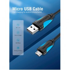 Дата кабель USB 2.0 AM to Micro 5P 0.5m Black Vention (VAS-A08-B050) - Фото