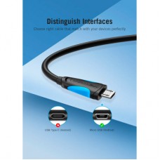 Дата кабель USB 2.0 AM to Micro 5P 0.5m Black Vention (VAS-A08-B050) - Фото