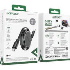 Дата кабель USB-C to USB-C 0.8m 60W dual retraction C13-03 Black Acefast (6974316280132) - Фото