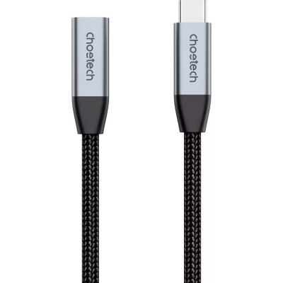 Дата кабель USB-C 3.1 AM/AF 2.0m 10Gbps 100 W nylon braid Choetech (XCC-1039-CA-GY)