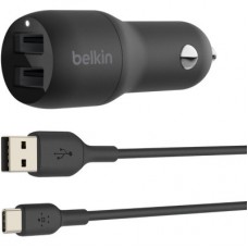 Зарядное устройство Belkin Car Charger (24W) Dual USB-A, USB-A - USB-C, 1m, black (CCE001BT1MBK)