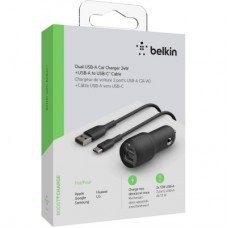 Зарядний пристрій Belkin Car Charger (24 W) Dual USB-A, USB-A — USB-C, 1 m, black (CCE001BT1MBK) - Фото