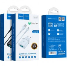 Зарядний пристрій HOCO C12Q Smart QC3.0 charger set (Micro) White (6931474716286) - Фото
