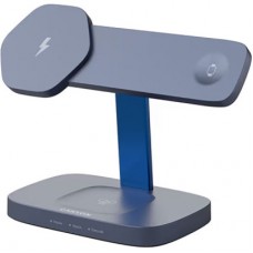 Зарядний пристрій Canyon wireless charger HEXAGON WCS-310 3in1 DarkGrey/Blue (CNS-WCS310DGBL) - Фото