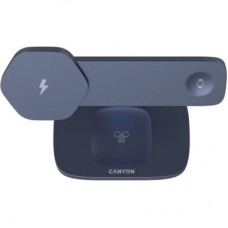 Зарядний пристрій Canyon wireless charger HEXAGON WCS-310 3in1 DarkGrey/Blue (CNS-WCS310DGBL) - Фото