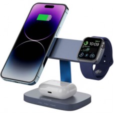 Зарядний пристрій Canyon wireless charger HEXAGON WCS-310 3in1 DarkGrey/Blue (CNS-WCS310DGBL) - Фото