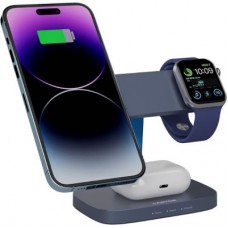 Зарядний пристрій Canyon wireless charger HEXAGON WCS-310 3in1 DarkGrey/Blue (CNS-WCS310DGBL) - Фото