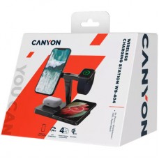 Зарядний пристрій Canyon wireless charger WS-404 15 W 4in1 Black (CNS-WCS404) - Фото