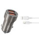 Зарядное устройство XO CC48 + cable Lightning Smart Metal 2USB, 2.4A Grey (XO-CC48i-GR)