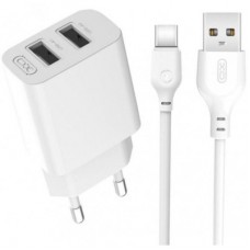 Зарядное устройство XO L109 12W (2USB/2.4A) + USB - Type-C White (XO-L109-T)