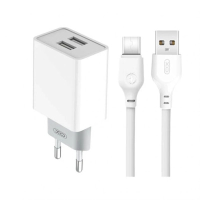 Зарядное устройство XO L65 адаптер 2USB / 2.4А + Type-C white (XO-L65-TC)