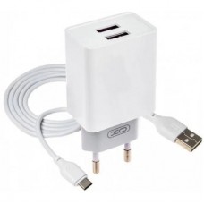 Зарядное устройство XO L65 адаптер 2USB / 2.4А + Type-C white (XO-L65-TC) - Фото