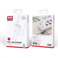 Зарядний пристрій XO L90C (2USB/2.4A) + USB — Lightning White (XO-L90C-L) - Фото