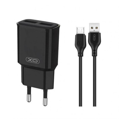 Зарядное устройство XO L92C (2USB/2.4A) + USB - MicroUSB Чорний (XO-L92C-M)