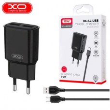 Зарядное устройство XO L92C (2USB/2.4A) + USB - MicroUSB Чорний (XO-L92C-M) - Фото
