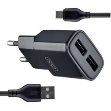 Зарядное устройство XO L92C (2USB/2.4A) + USB - Type-C Чорний (XO-L92C-T)