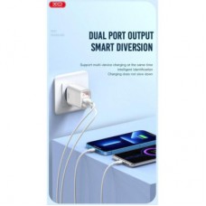 Зарядное устройство XO L95 (2USB/2.4A) + USB - Lightning White (XO-L95-L) - Фото