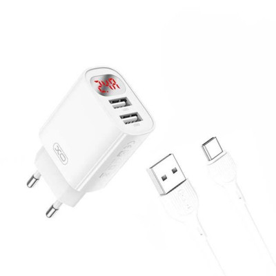 Зарядний пристрій XO L95 (2 USB/2.4 A) + USB — Type-C White (XO-L95-T)