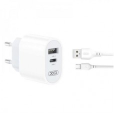 Зарядное устройство XO L97 (1Type-C/1USB/2.4A) + USB - MicroUSB White (XO-L97-MC) - Фото