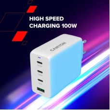 Зарядний пристрій Canyon CU100ACC GaN 100 W 3xPD 1xQC EU White (CNS-CUW100ACC) - Фото