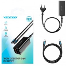 Зарядний пристрій Vention 4xUSB 100 W (2xUSB-C+2xUSB-A) PD3.0/QC 3.0/GaN Black (FBSBG-EU) - Фото