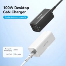 Зарядний пристрій Vention 4xUSB 100 W (2xUSB-C+2xUSB-A) PD3.0/QC 3.0/GaN Black (FBSBG-EU) - Фото