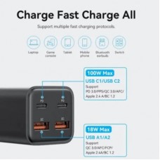 Зарядний пристрій Vention 4xUSB 100 W (2xUSB-C+2xUSB-A) PD3.0/QC 3.0/GaN Black (FBSBG-EU) - Фото