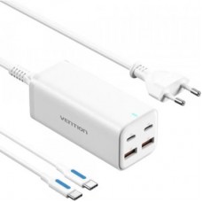 Зарядний пристрій Vention 4xUSB 100 W (2xUSB-C+2xUSB-A) PD3.0/QC 3.0/GaN White (FBSWG-EU) - Фото