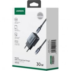 Зарядний пристрій Ugreen 1xUSB 30 W (USB-C) Gan PD Nexode Mini + PD cable Grey CD319 (25257) - Фото