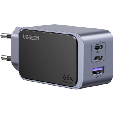 Зарядний пристрій Ugreen 3xUSB 65 W (2xUSB-C+USB-A) Gan Nexode Fast Charger Grey X553 (35042)
