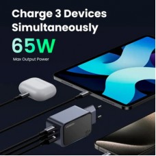 Зарядний пристрій Ugreen 3xUSB 65 W (2xUSB-C+USB-A) Gan Nexode Fast Charger Grey X553 (35042) - Фото