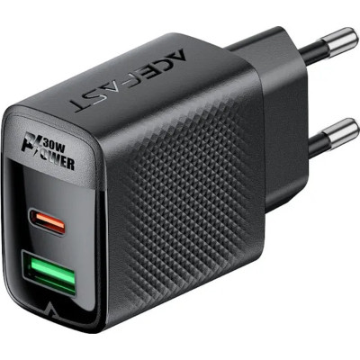 Зарядний пристрій Acefast 2xUSB 30 W (USB-C+USB-A) Gan A98 Black (6974316283263)