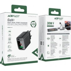 Зарядний пристрій Acefast 2xUSB 30 W (USB-C+USB-A) Gan A98 Black (6974316283263) - Фото