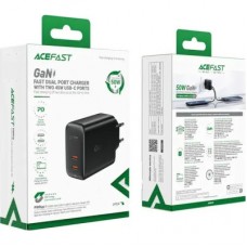 Зарядний пристрій Acefast 2xUSB 50 W (USB-C+USB-C) Gan A29 Fast Charger Black (6974316281443) - Фото