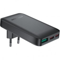Зарядний пристрій Acefast 3xUSB 65 W (2xUSB-C+USB-A) Gan A100 Fast Charger Ultra thin black (6974316283492) - Фото